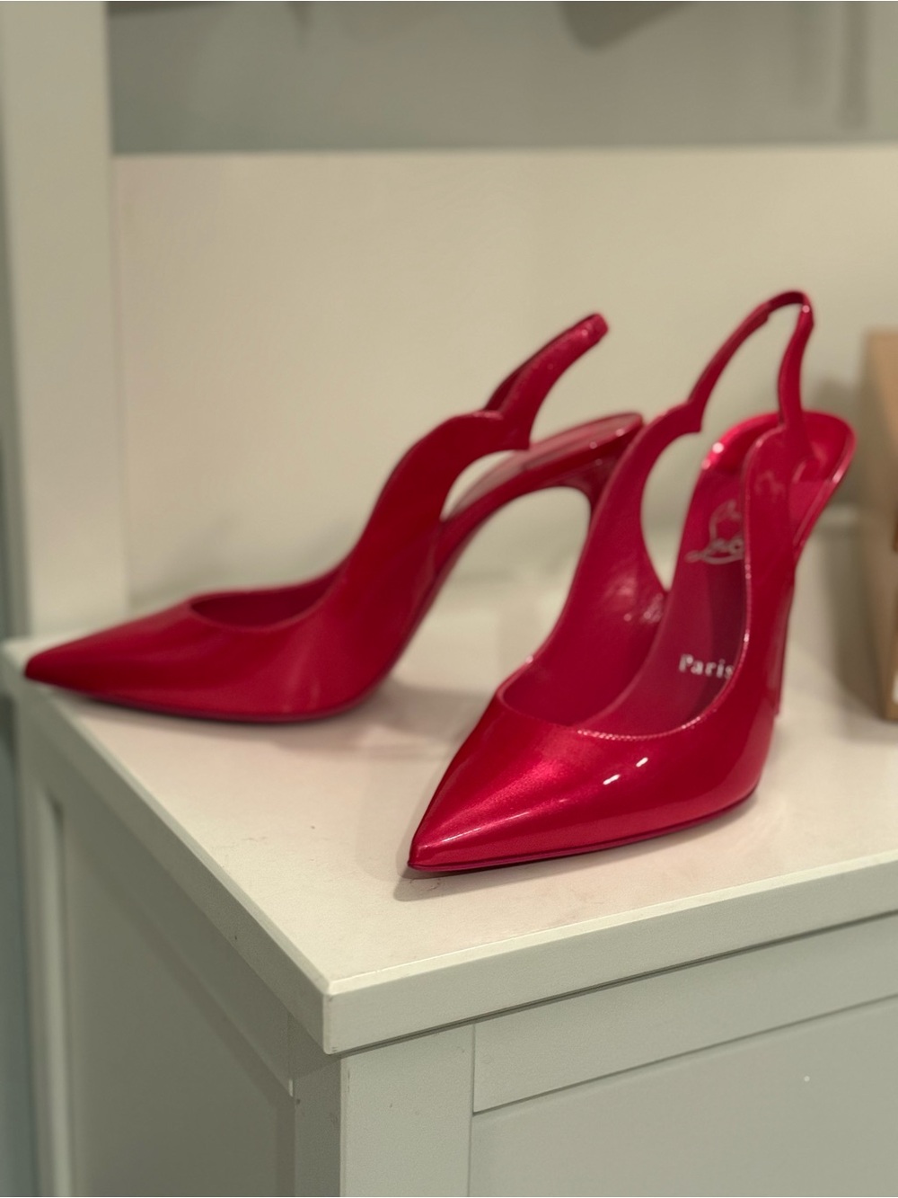 Authentic Christian Louboutin Hot Chick Sling 100 slingback pumps in bright pink